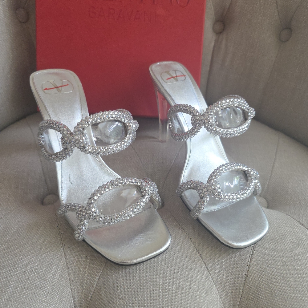 Valentino Garavani Silver Crystal Heels